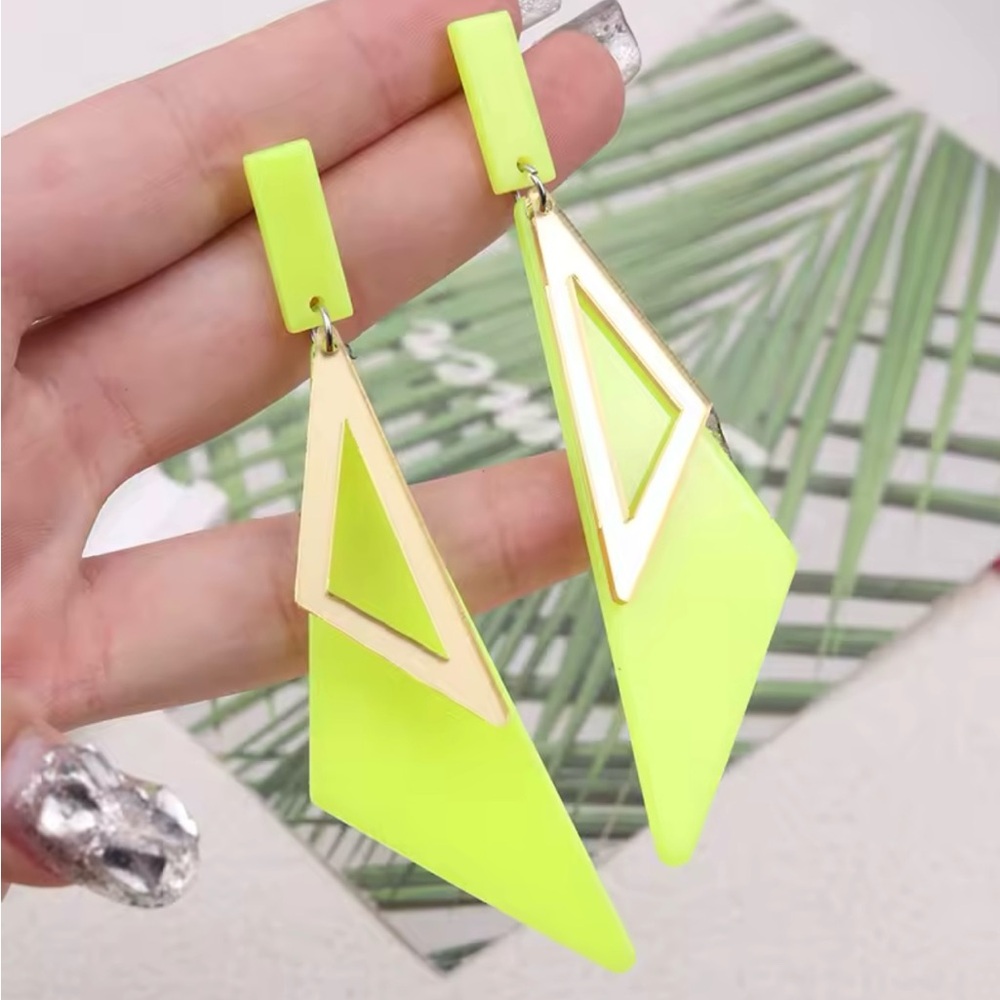 Neon Yellow Geometric Earrings